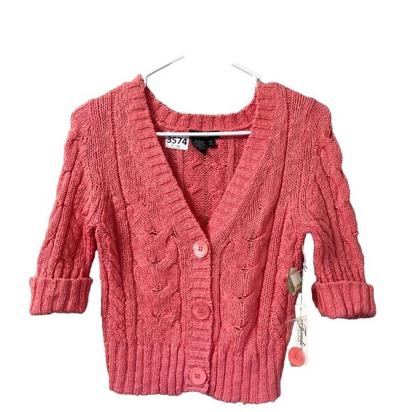 Fredini Womens Coral Cardigan Sweater S/M Chunky Knit Roll Tab Sleeve NWT - Picture 1 of 8